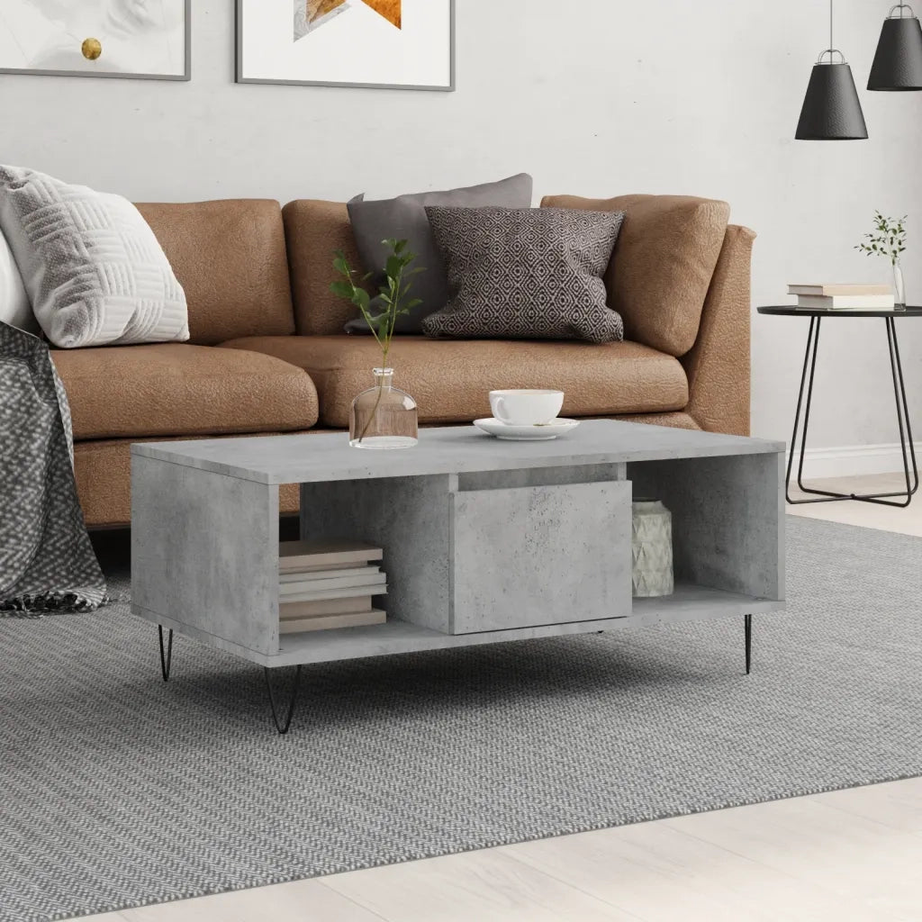 Tavolino Salotto-Tavolino da soggiorno-Tavolo Grigio Cemento 90x50x36,5 cm Legno Multistrato 844216
