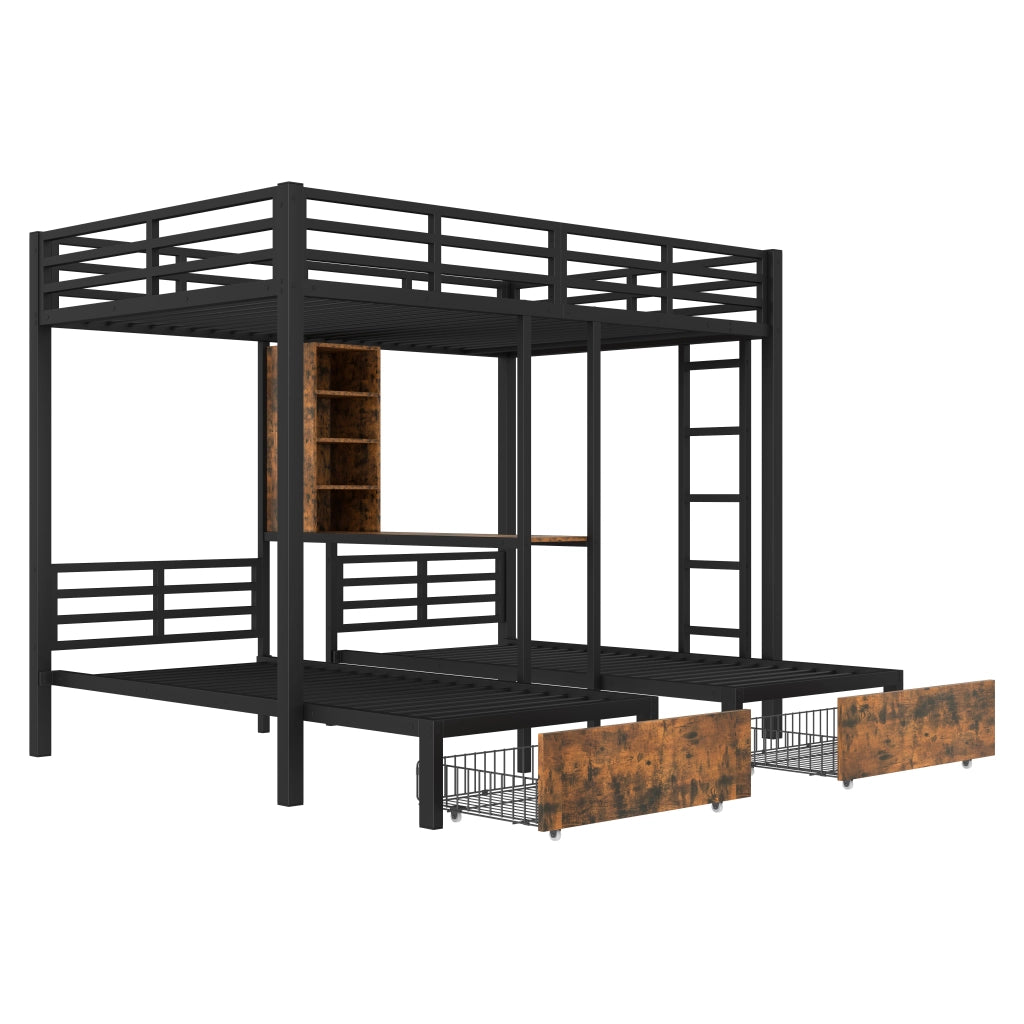 Letto a castello con funzione contenitiva in MDF e metallo 140x200 cm + 90x200 cm