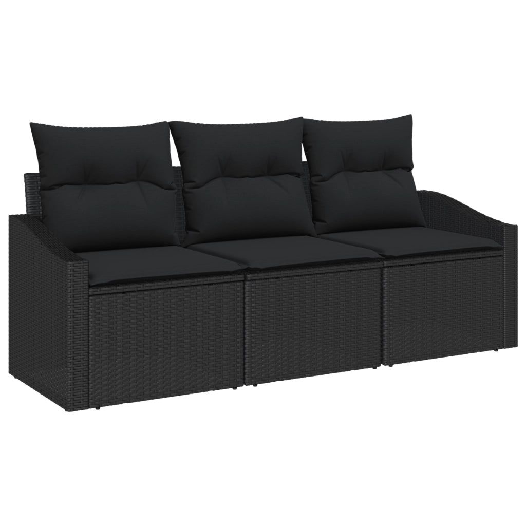 Set divano da giardino da 3 pezzi con cuscini Nero Rattan Polietilene