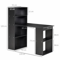 Scrivania PC in Legno con 6 Ripiani Portaoggetti Laterali, 120x55x120 cm, Nero