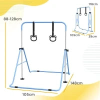 Barra ginnica per bambini con Altezza Regolabile in 5 Livelli e Anelli Allenamento ginnica Pieghevole a Casa Blu