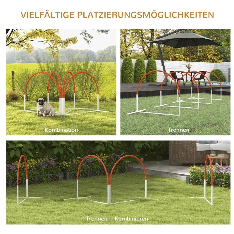Set di agility per cani, 4 pezzi, inclusa borsa per il trasporto, in plastica, 89x69x99 cm, bianco+arancione