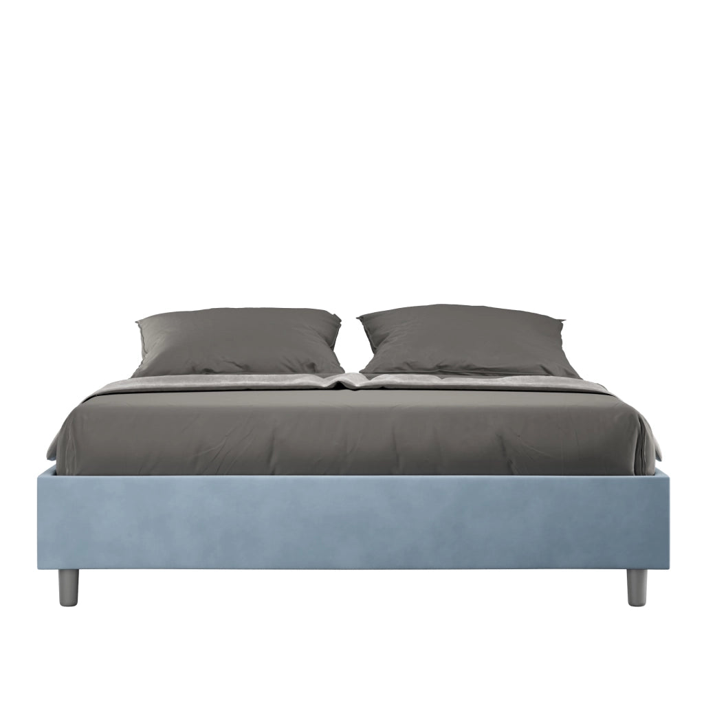 BS COM Letto matrimoniale con rete imbottito 160x210 microfibra azzurro