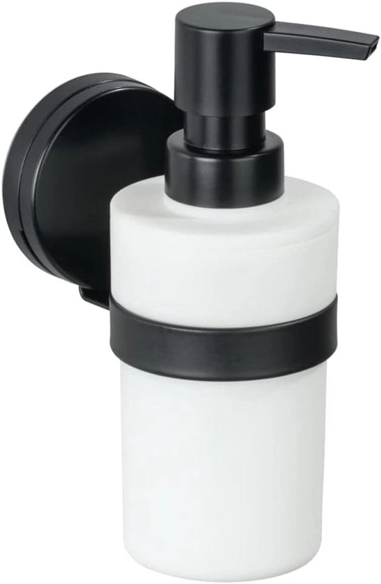Sostegno di detersivo per parete - fissaggio alla parete senza forare - 1 pezzo - bianco e nero opacizzato - plastica e acciaio - 6 x 16 x 9 cm