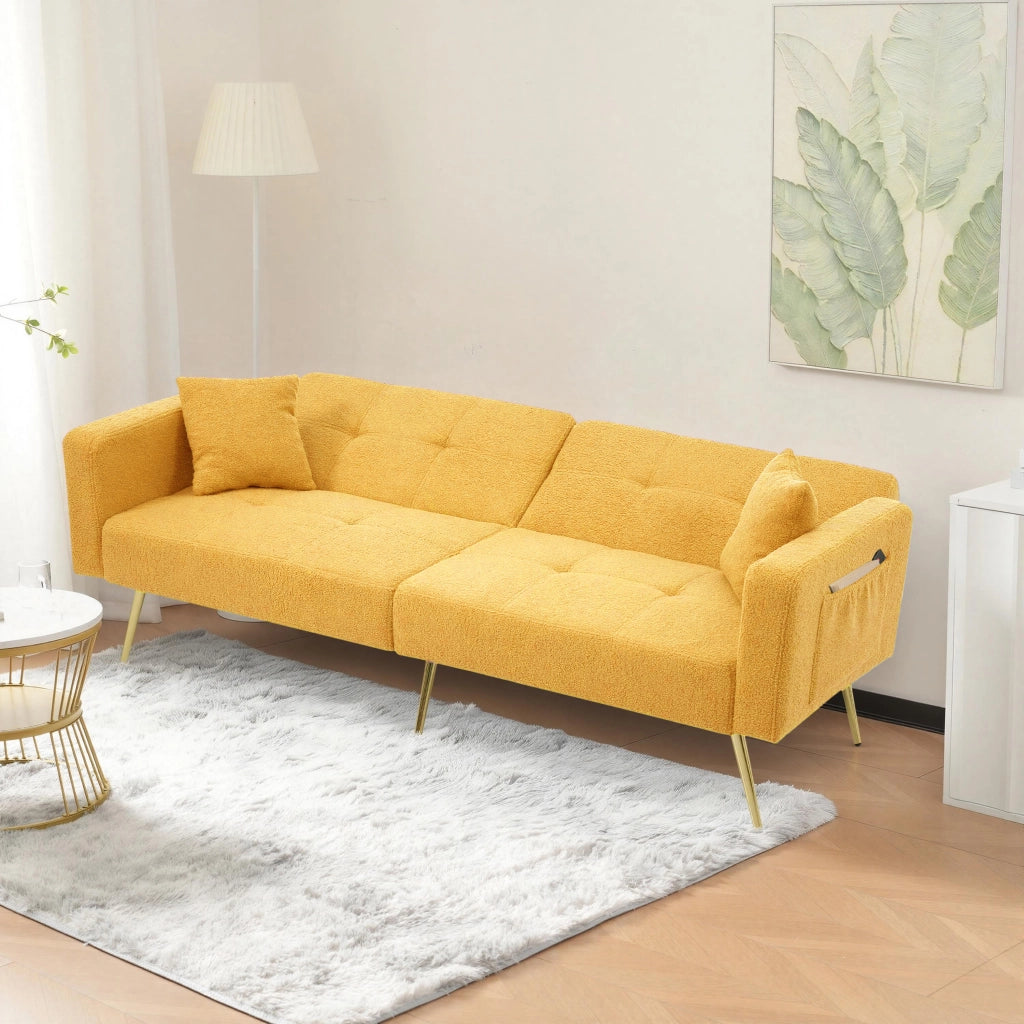 Divano letto con angolo regolabile - Zephmum- Gambe dorate, cuscini e tasche laterali