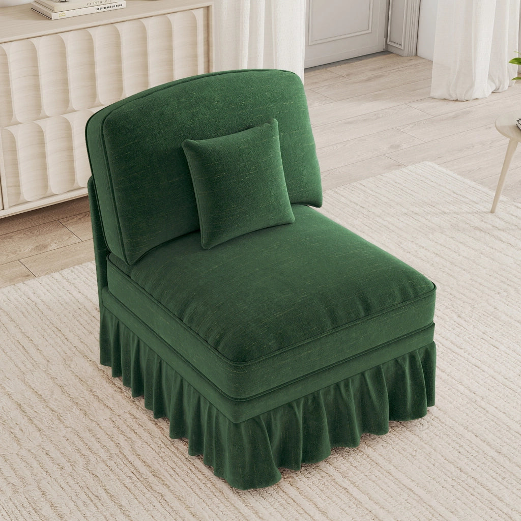Divano senza braccioli in ciniglia con cuscino mobile e gonna rimovibile seduta morbida verde 79 × 75 × 23 cm