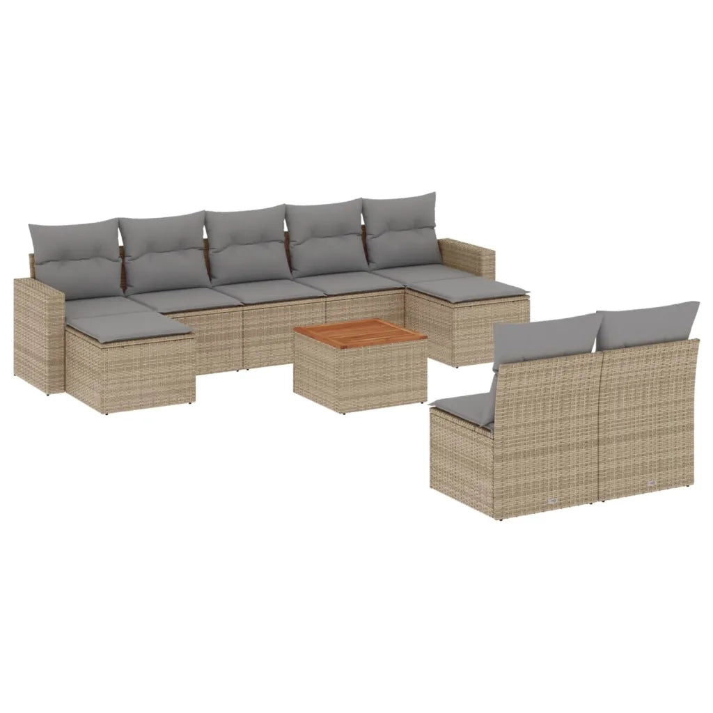 Set Divano da Giardino 10 pz con Cuscini Beige in Polyrattan