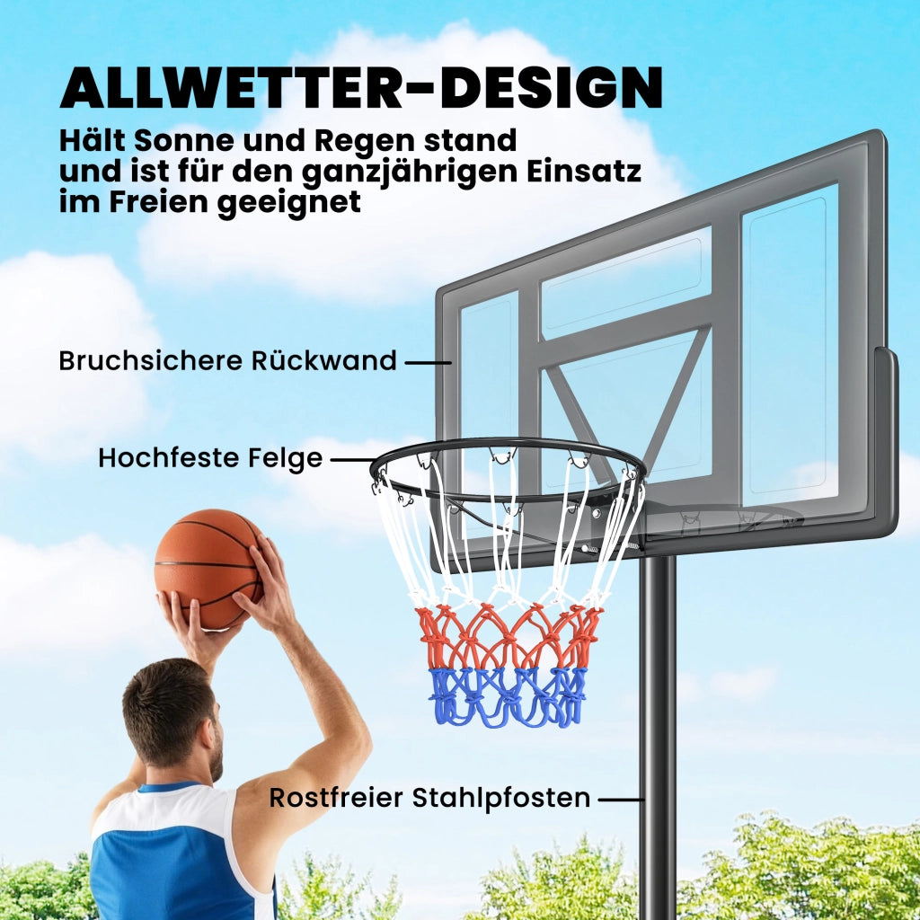 Canestro da Basket Regolabile Esterno ¨C Zephmum ¨C Altezza 135-305cm con Retro 110x70cm e Ruote