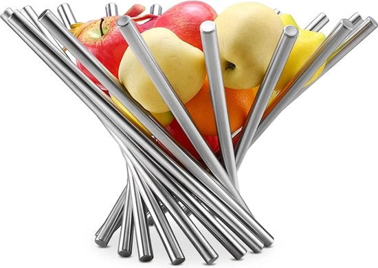 Fruitiera RVS Moderna con Coperchio Opvougbile Decorativa per Festa, Fruitschaal per Camping, Cucina e Tavolo da Pranzo per Frutta, Verdura e Pane (38 x 38 x 34 cm)