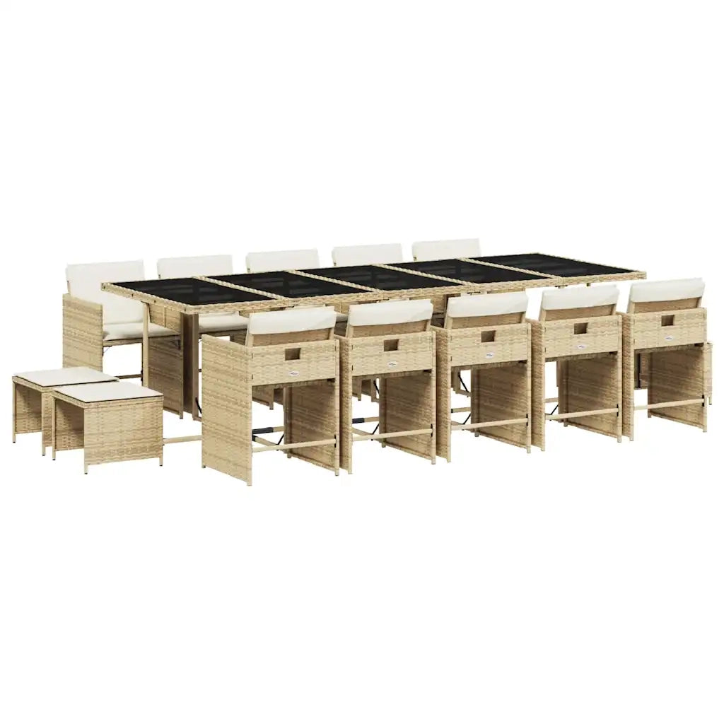 Set da Pranzo da Giardino 15 pz con Cuscini Beige in Polyrattan 3211174