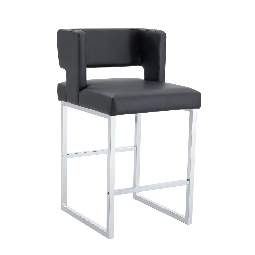 Set di 2 Sgabelli da Bar Stile Nordico con Seduta Quadrata Imbottita e Gambe in Metallo; Pelle PU; Nero e Argento