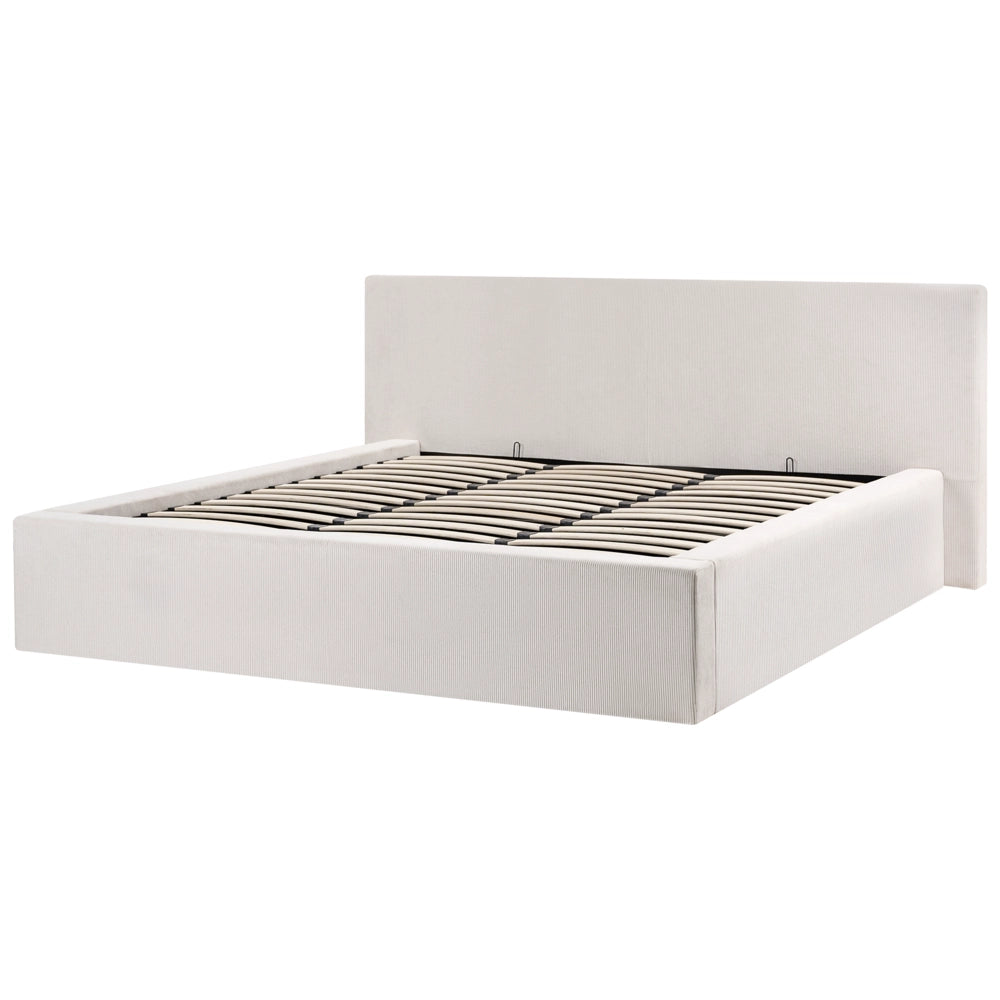 Letto imbottito in velluto a coste 180 x 200 cm con contenitore beige chiaro design moderno