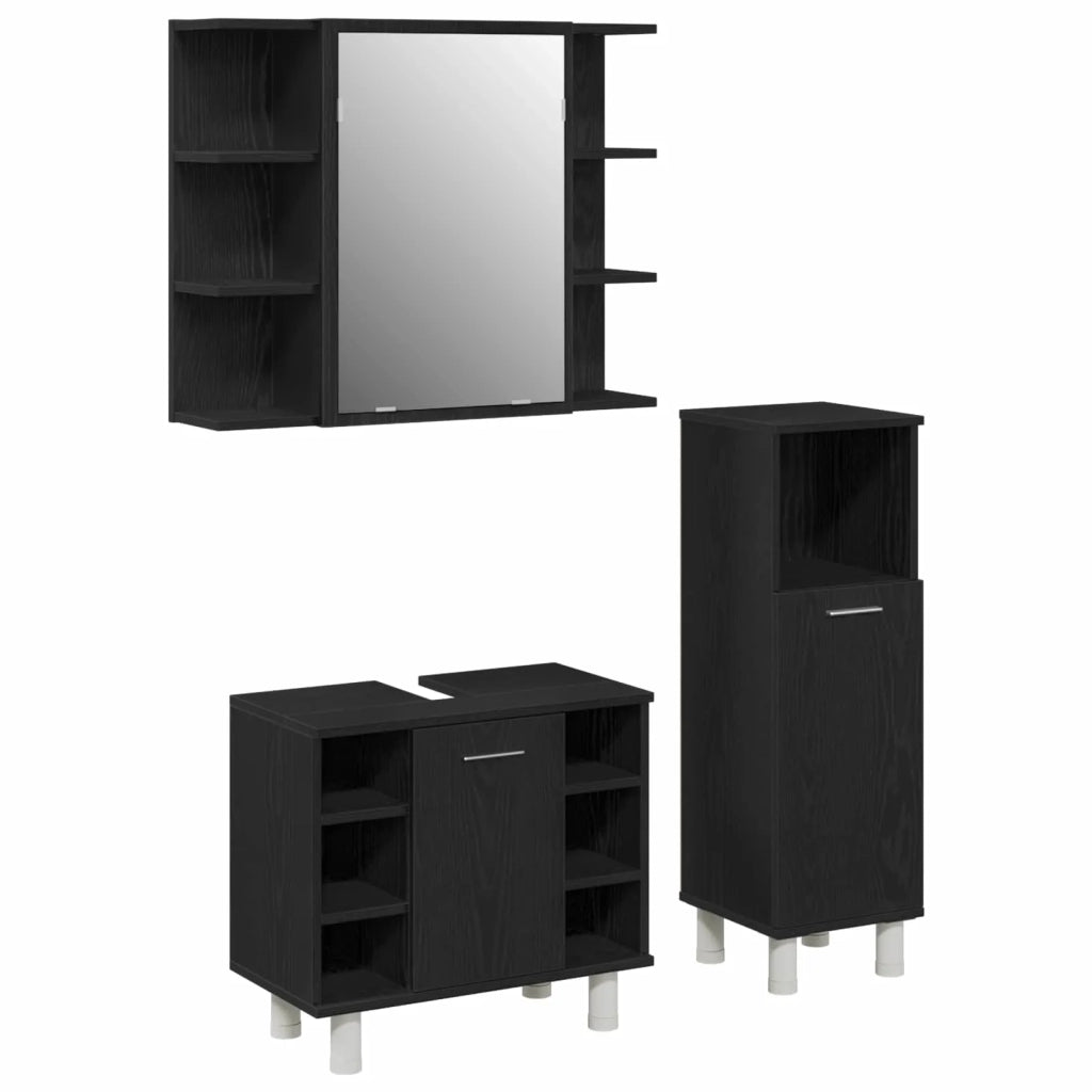Set di mobili per il Bagno | Armadio da bagno 3 pz Nero 30 x 30 x 99,5 cm