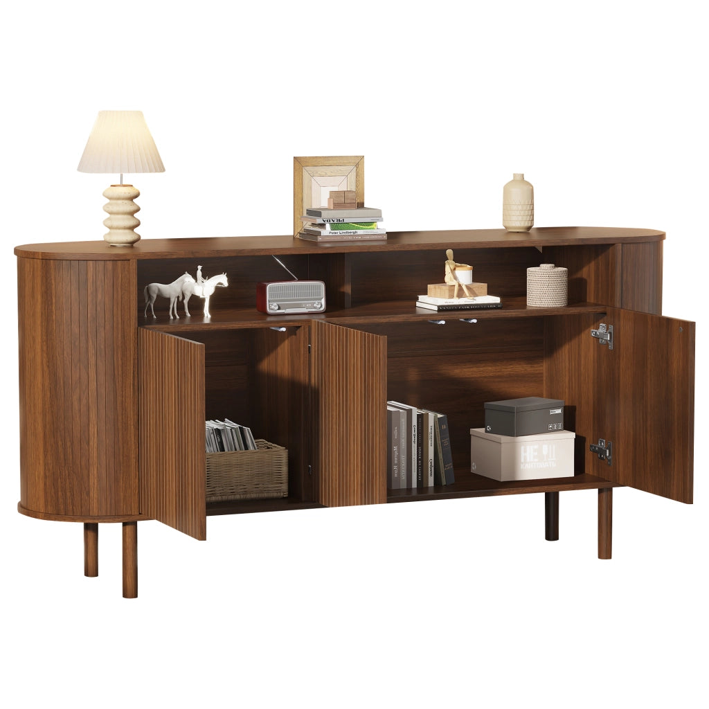 Credenza sideboard 160x40x78,5 cm in color noce con 3 ante ondulate e 2 vani a giorno