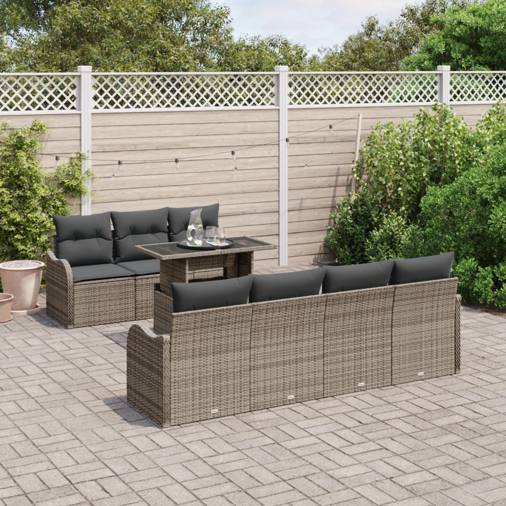 Set Divano da Giardino  8 Pezzi con Cuscini Grigio Rattan Poli