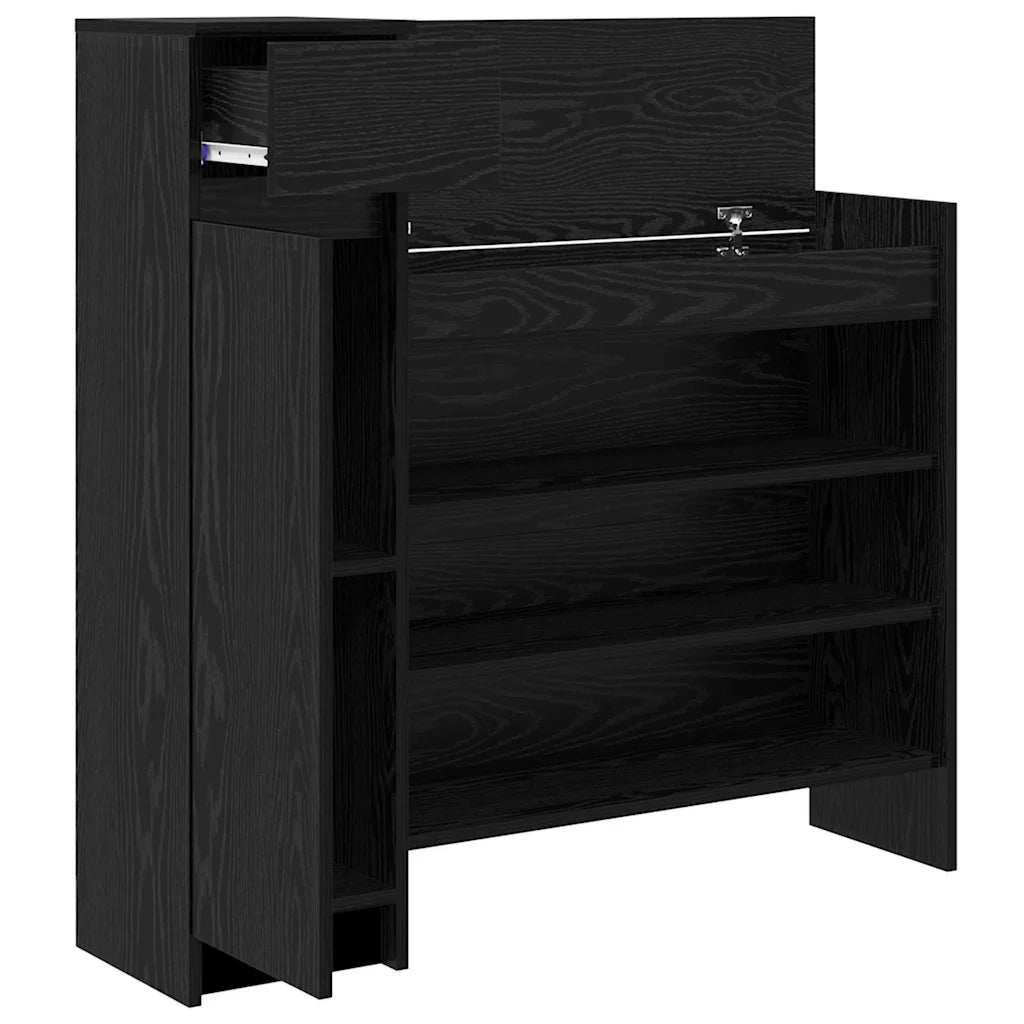 Mobile per scarpe con cassetto-Scarpiera Rovere Nero 100,5 x 28 x 100 cm
