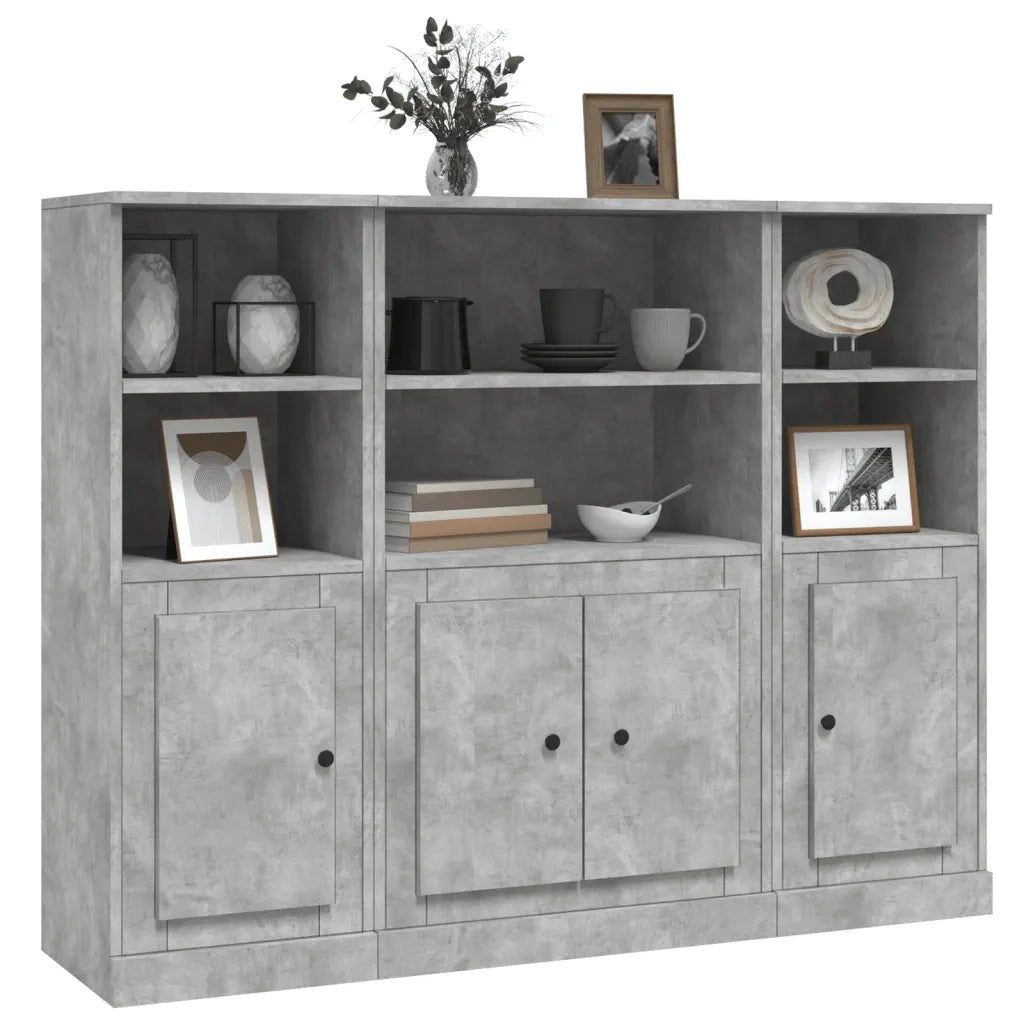 Credenze 3 pz | Madia | Buffet da pranzo | Armadio da pranzo Grigio Cemento in Legno Multistrato