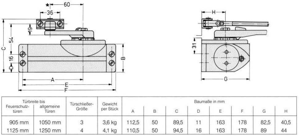 Dorma - Chiudiporta ts 59 - Finitura.Argento - Force.EN 3 - Larg. porta m.1,05 -