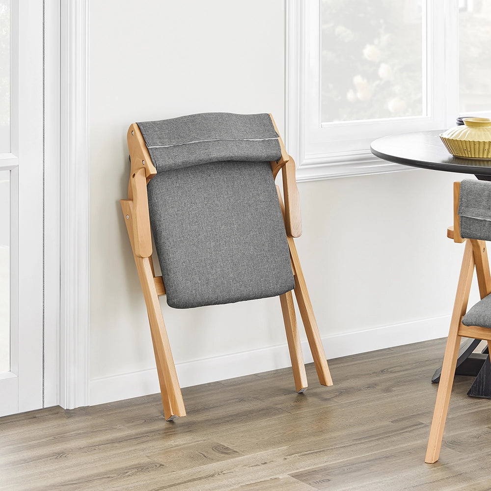 SoBuy Sedia Pieghevole in Legno con Cuscino – Sedie Giardino Pieghevoli e Sedie Impilabili da Interno, Sedia da Giardino Pieghevole per Ufficio Ospiti, Cucina o Balcone, Colore Grigio FST98-HG
