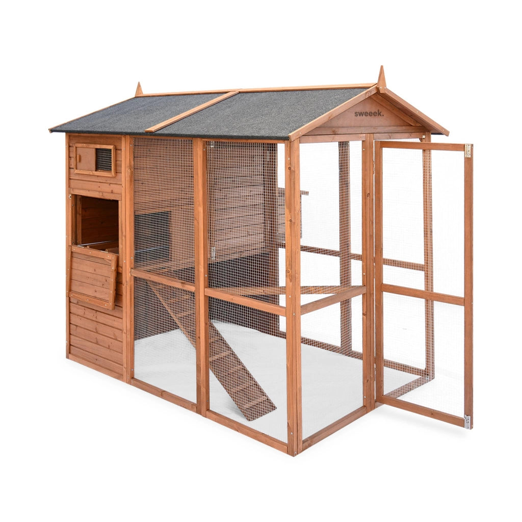 Pollaio in legno con recinto per 6-8 galline, marrone naturale