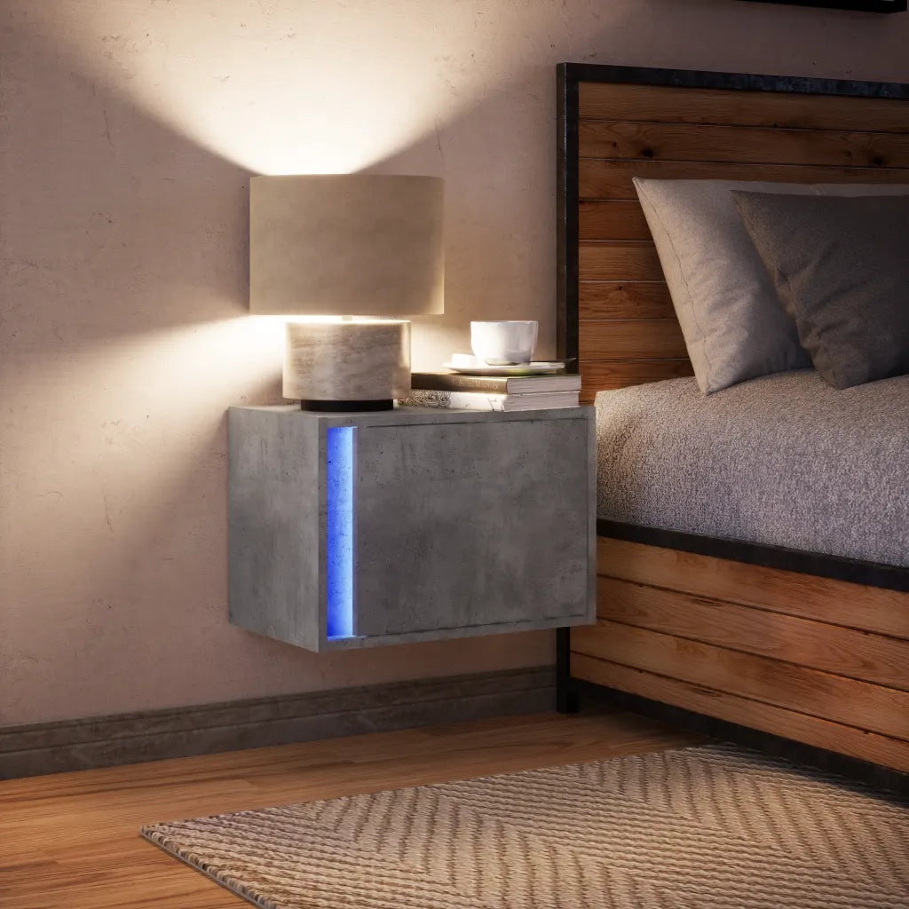 Comodino a Parete con Luci LED Grigio Cemento