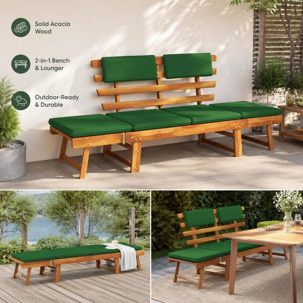 Garden Bench With Cushions 2-in-1 190 Cm Solid Acacia Wood
