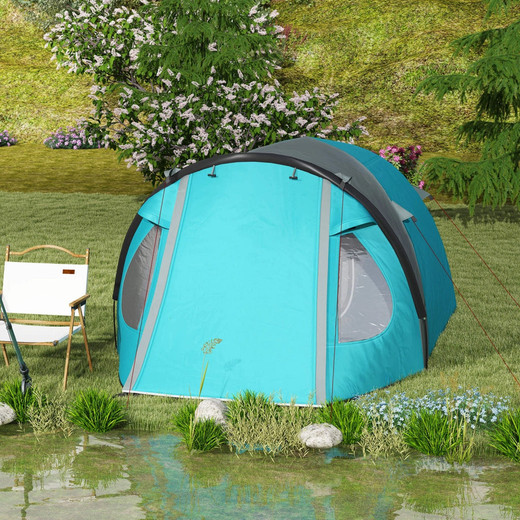 Tenda da Campeggio per 3 Persone Impermeabile con Camera e Veranda Azzurro