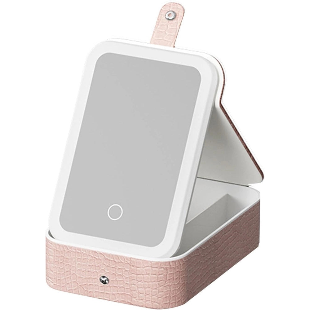 Trade Shop - Borsa Per Trucchi Con Specchio Illuminato Custodia Cosmetici Motivo A Coccodrillo Rosa -