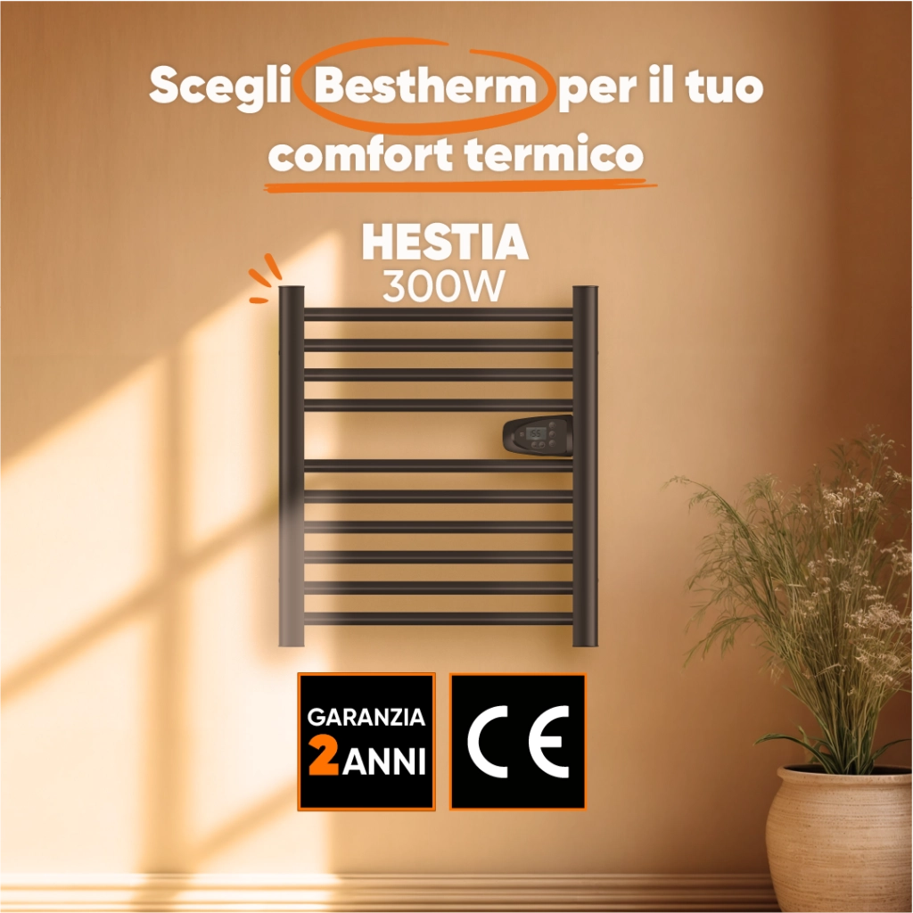 Scaldasalviette elettrico senza fluido Bestherm HESTIA nero 300W, H.62xL.54cm