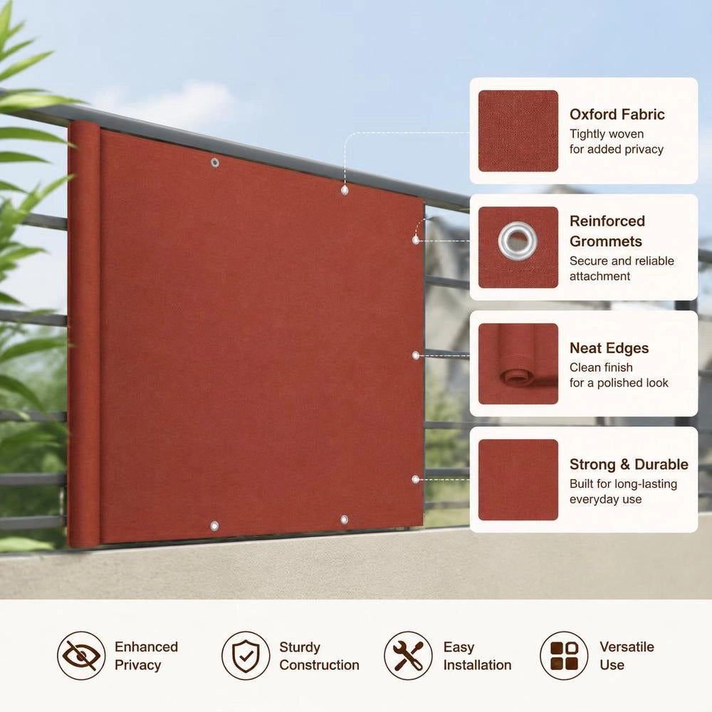 Balcony Privacy Screen, Terracotta Red, 120x300 Cm, Oxford Fabric
