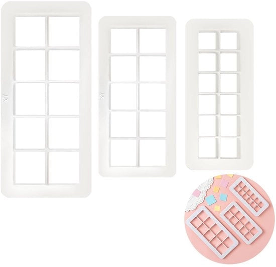 Confezione con 3 stampi a forma di biscotto, forme geometriche, stampi a forma di biscotto quadrato, multi-forme geometrica per fondant e dolci