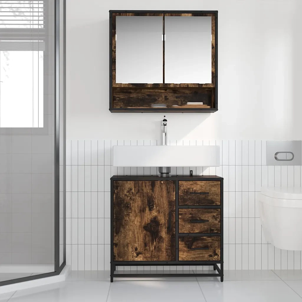 Mobile Lavabo Bagno Rovere Fumo 65x33x60 cm Legno Multistrato 849276