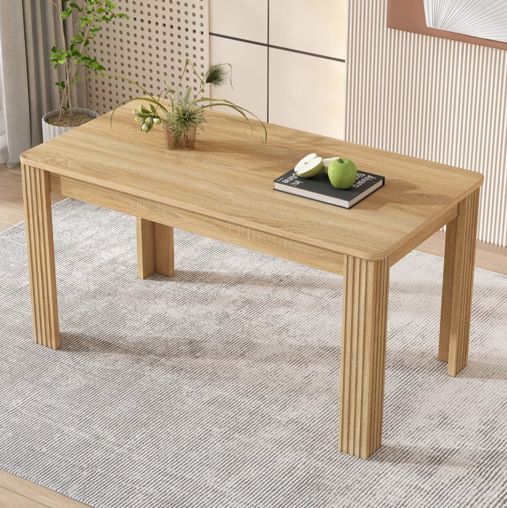 Tavolo da pranzo rettangolare in truciolare effetto legno rovere; con 4 gambe; colore rovere
