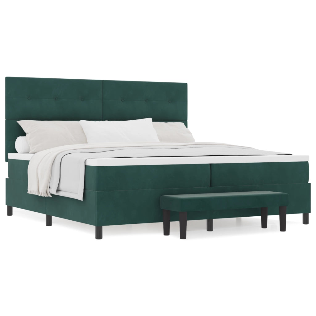 Letto Box Spring con Materasso e Panca Verde Scuro 200x200 cm Velluto
