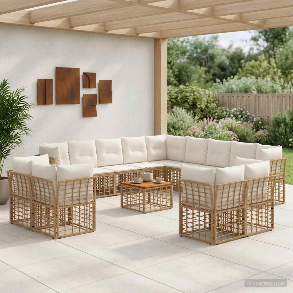 Set di divani da esterno 14 pcs Naturale e Bianco Crema 3437616