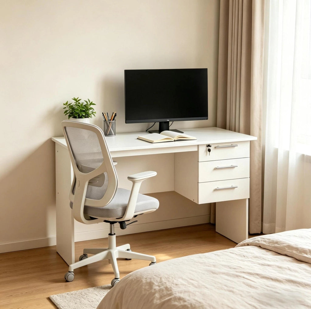 Scrivania 120x60x75 cm bianca – 3 cassetti con serratura