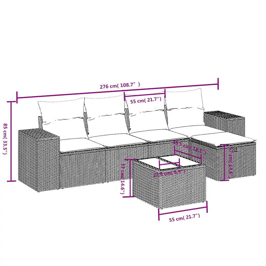 Set Divano da Giardino 6 pz con Cuscini Beige Misto Polyrattan