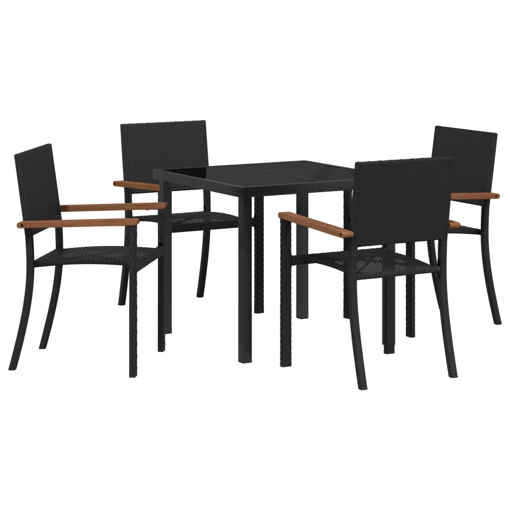 Set da Pranzo da Giardino 5 Pezzi Nero Polyrattan