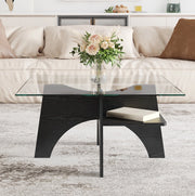 Tavolino da caffè quadrato 80x80x40 cm in vetro di sicurezza e MDF nero