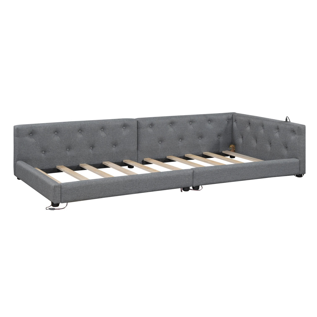 Letto divano con rete a doghe in lino grigio 90x200 cm
