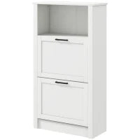 Scarpiera Stretta con 2 Porte Ripiani Regolabili e Compartimento Aperto per 10 Paia di Scarpe 58x24x105 cm Bianco