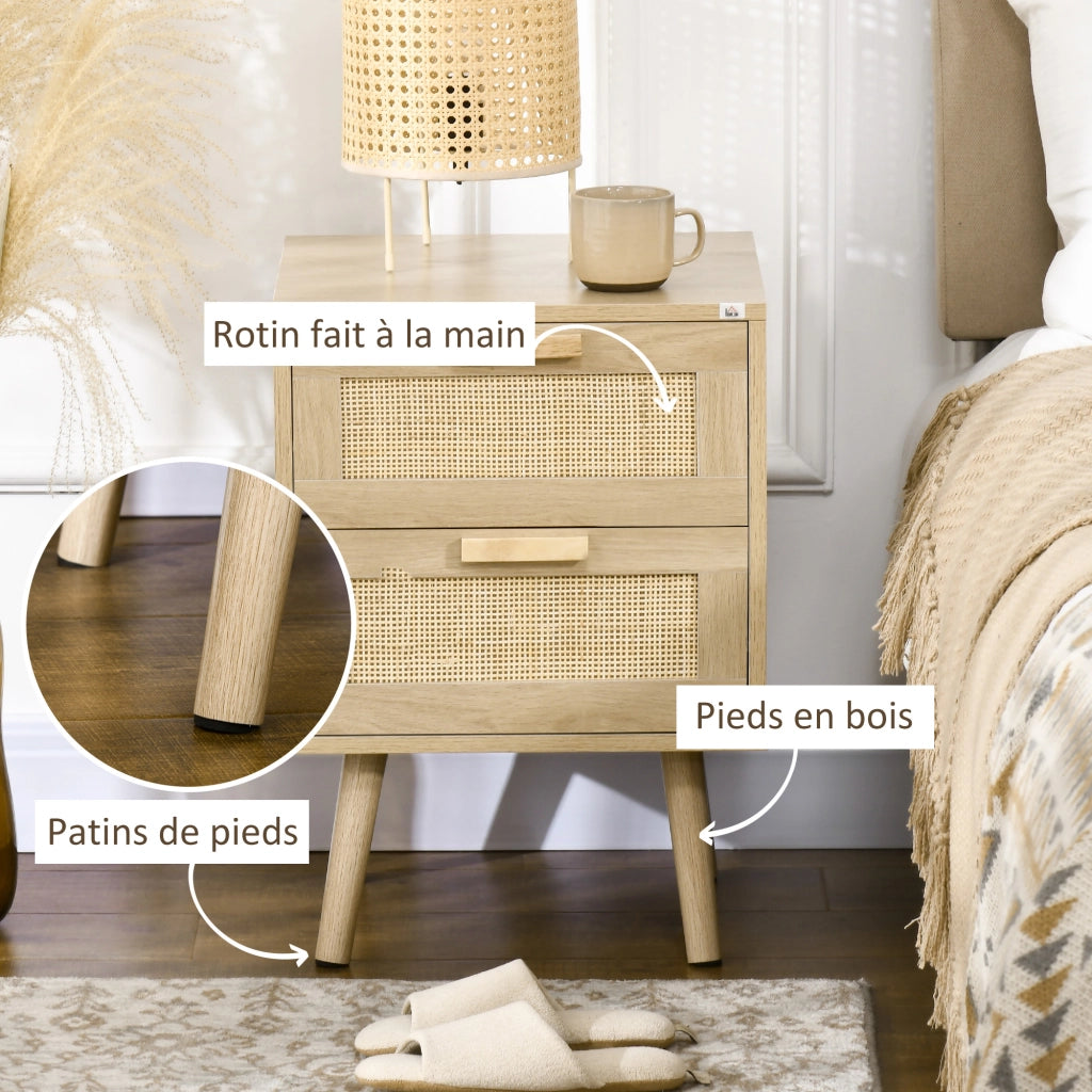 Tavolino da notte con cassetti ¨C zephmum ¨C naturale 40x40x56 cm