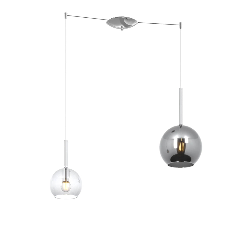 Lampadario Contemporaneo Future Metallo Cromo Vetro Trasp-Cromo 2 Luci E27