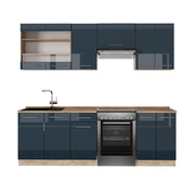 Cucina componibile Fame-Line Blu scuro lucido/Rovere dorato 240 cm, PL Rovere Vicco