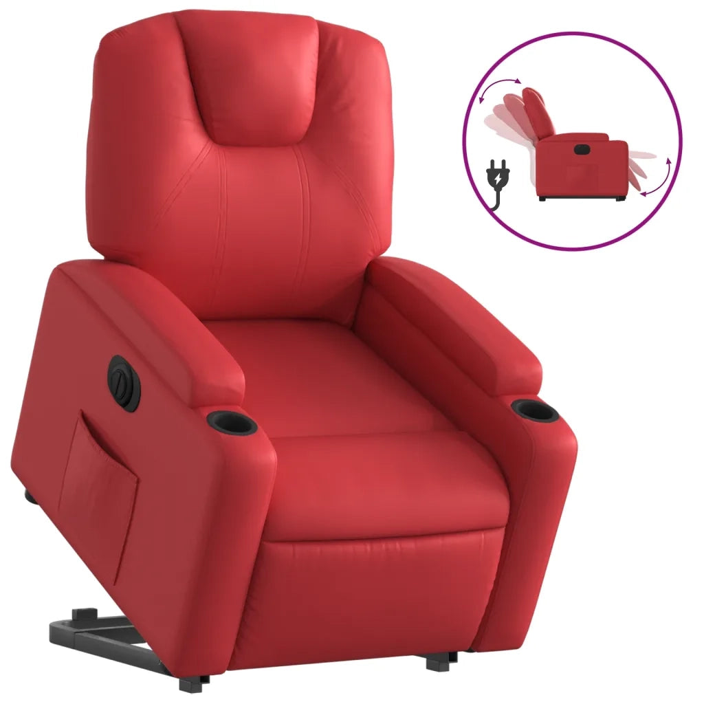 Poltrona Alzapersona Reclinabile Elettrica Rossa in Similpelle