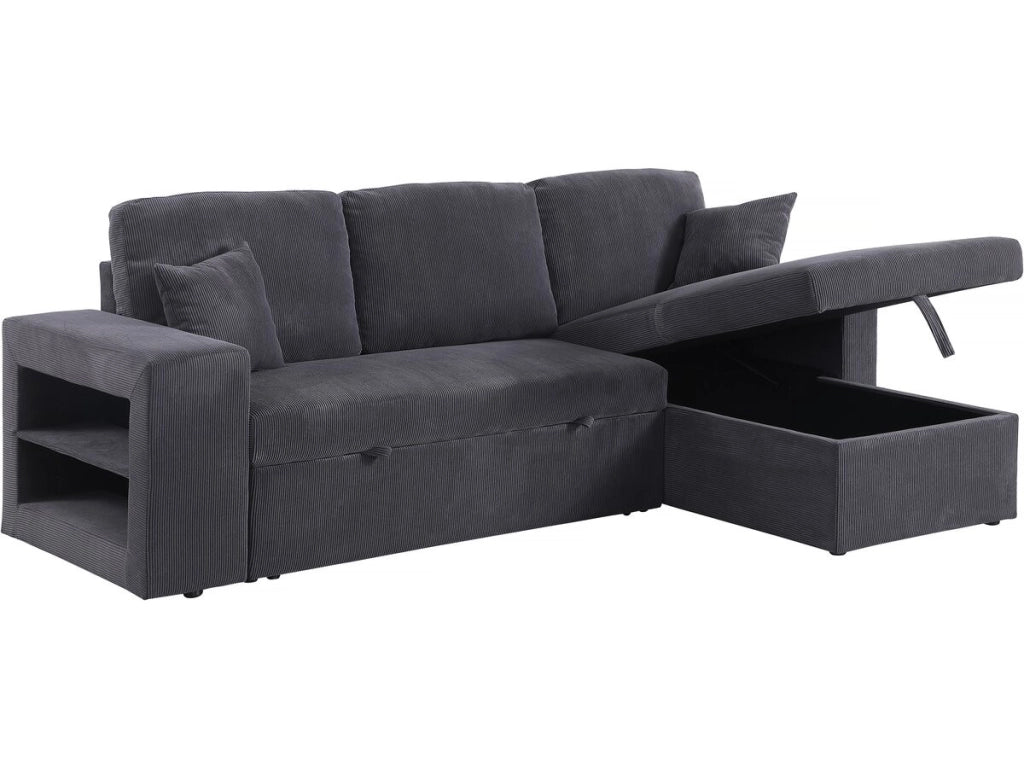 Divano letto angolare in velluto a coste reversibile "Axel" - 3 posti - Grigio