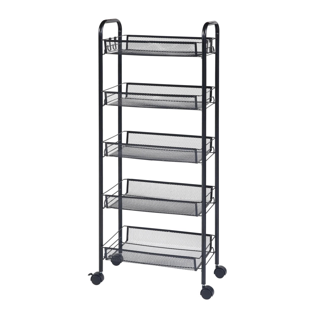 Carrello di servizio carrello da cucina/soggiorno unità di stoccaggio a 5 ripiani 103 x 44 x 26 cm acciaio nero 03_0009262
