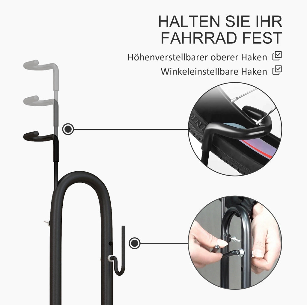 Supporto bici verticale orizzontale 41x41x121 cm metallo nero regolabile