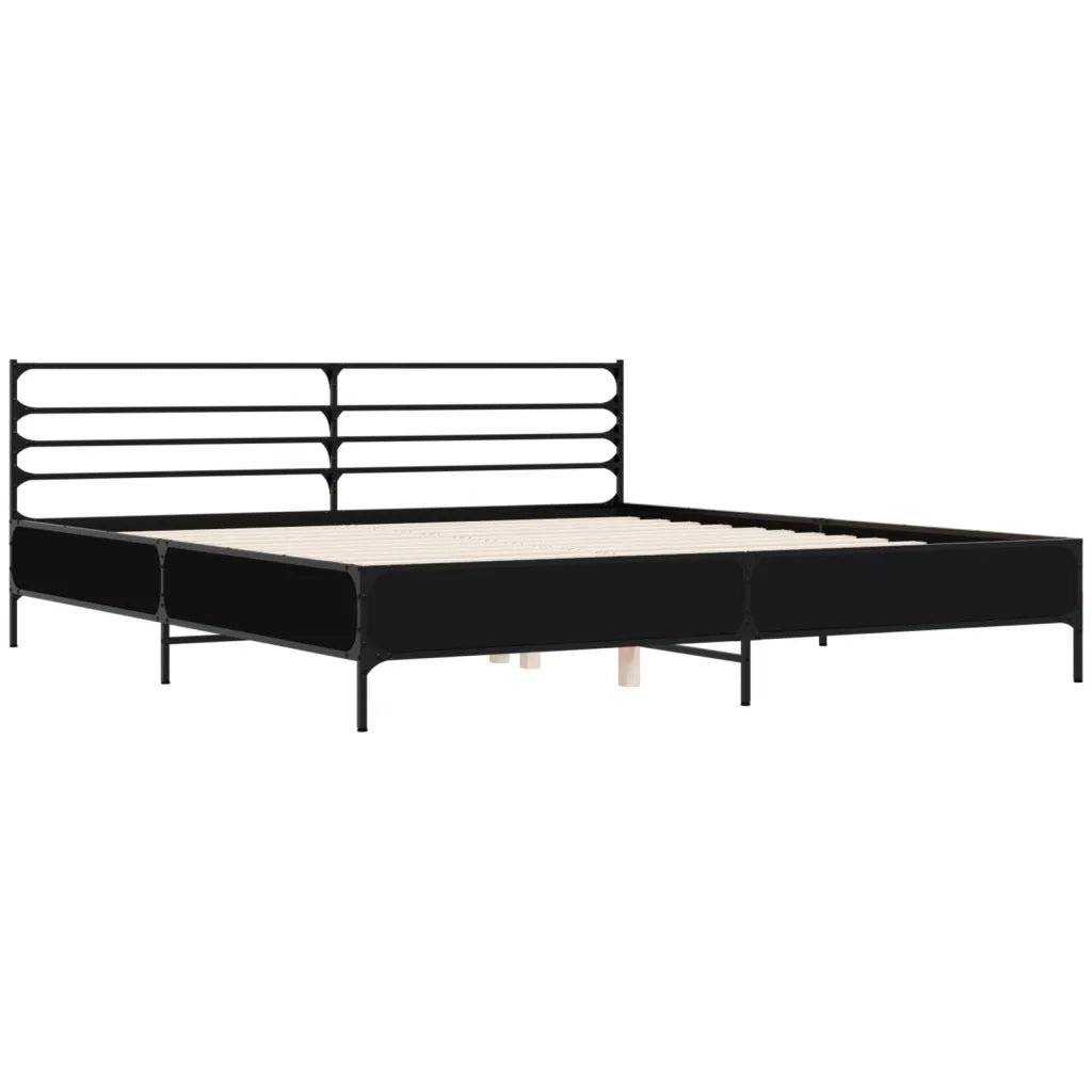 Letto matrimoniale | Letto per adulti | Giroletto Nero 180x200 cm in Legno Multistrato e Metallo
