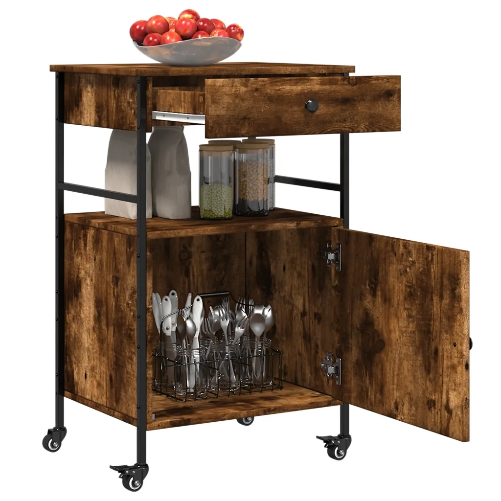Carrello da Cucina-Scaffale per Cucina Rovere Fumo 56x43x89,5 cm Legno Multistrato